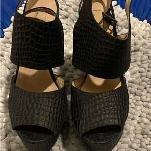 MIA Black Crocodile Pattern Wedges